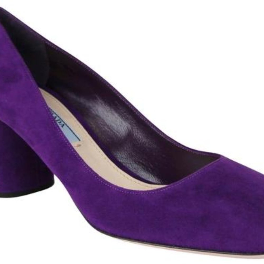 Prada Purple Suede Block Heel Pumps